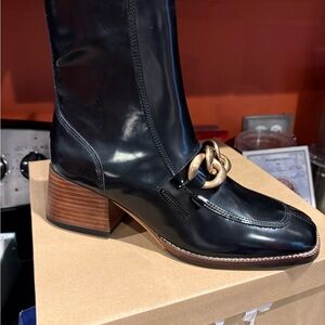 Steve Madden Black Boots with Gold Chain Detail